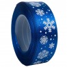 Tasiemka SATYNOWA NIEBIESKA z nadrukiem śnieżynek 25mm/23mb
