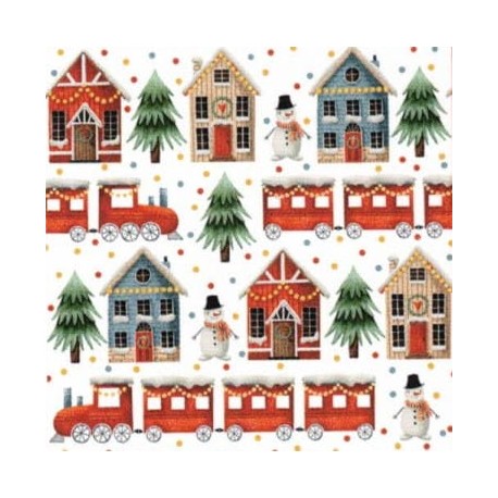 Serwetka do decoupage pociąg domek choinka