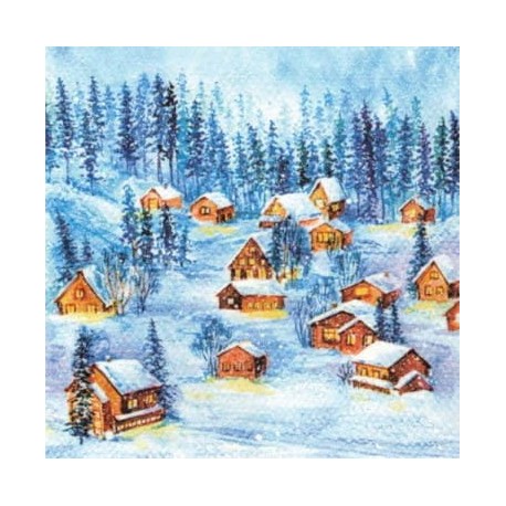 Serwetka do decoupage domki w śniegu