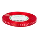 Wstążka tasiemka satynowa w kropki 6mm CZERWONA/23mb