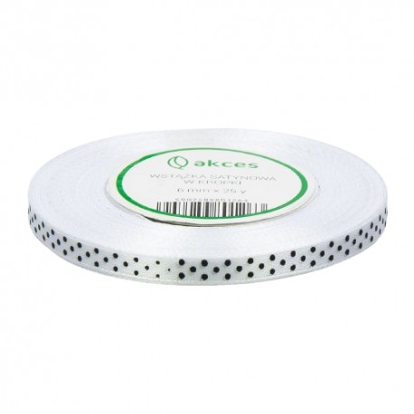 Tasiemka ozdobna w kropki 6mm biała 22mb