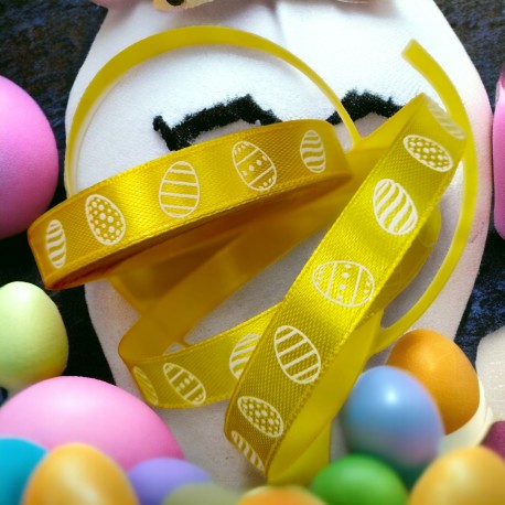 Tasiemka SATYNOWA w pisanki żółta 12mm 23mb