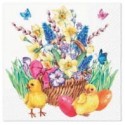 Serwetka do decoupage pisklaczki i kwiatki w koszyczku