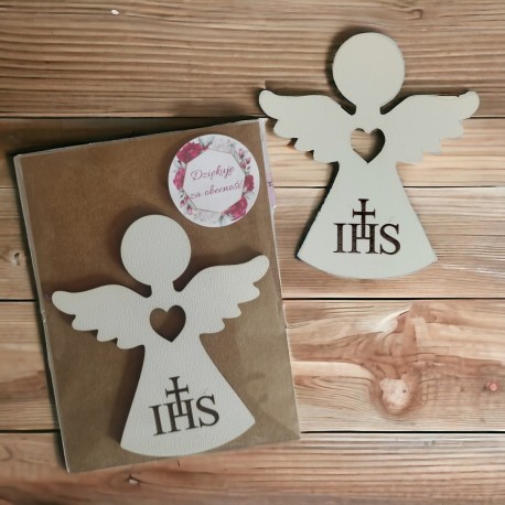 Magnes Podziękowanie dla gości I Komunia Święta anioł IHS biały HDF