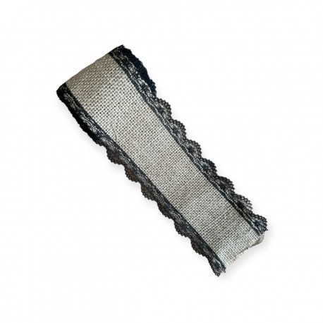 Wstążka jutowa z czarną koronką 6CM/1,8CM PASEK