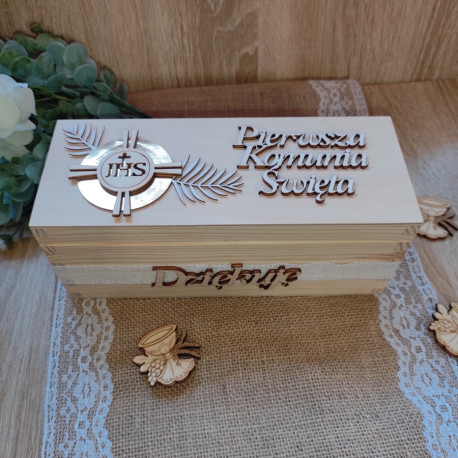 Personalizowane podziękowanie za obecność I Komuni Św. mini świeczka - anioł - chłopiec