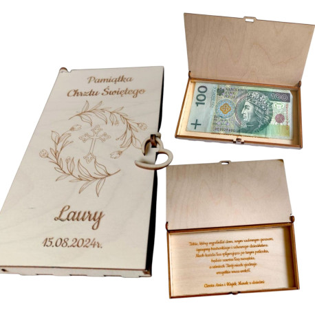 Pamiątka Chrztu Świętego, pudełko na pieniądze, z grawerem