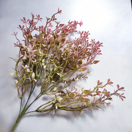 Gałązka - bukiet listki i kwiatuszki 37cm zieleń z różem