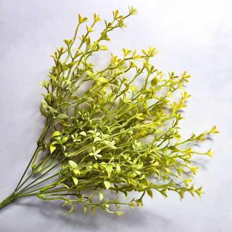 Gałązka - bukiet listki i kwiatuszki 37cm zieleń z żółtym
