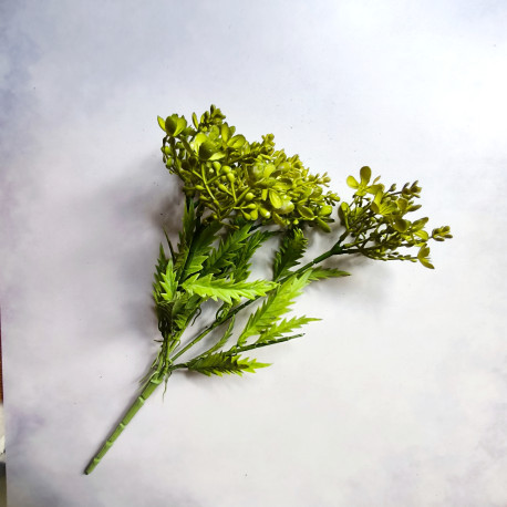 Bukiet gałązek, listki, kwiatuszki i pączki - 36cm - zieleń