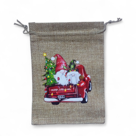 Woreczek jutowy z nadrukiem, skrzaty 10x14cm