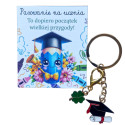 Brelok Pasowanie Na Ucznia, rozpoczęcie edukacji, biret z koniczynką