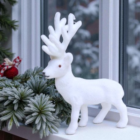 Renifer welurowy, biały - 15cm