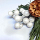 Gałązka igliwie, jagódki BIAŁE (perłowe), długa szyszka - ECE1617