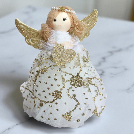 Anioł stojący biało - złoty - 15,5cm