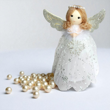 Anioł stojący biało - srebrny - 15,5cm