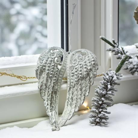 Skrzydła anioła białe brokatowe zawieszka ozdobna 10cm