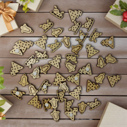 Kształty zimowe - drewniane sanie, choinka, dzwonek - na przylepcu 48szt