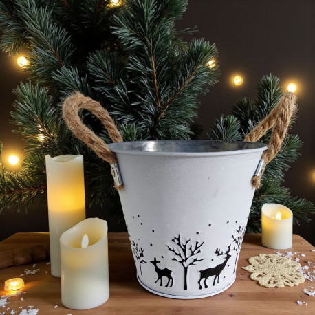 Donica metalowa, wiadro z uchwytami, białe