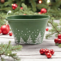 Donica metalowa, balia zielona w białe choinki