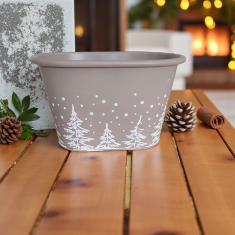 Donica metalowa, balia beżowa w białe choinki