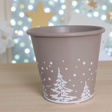 Donica metalowa, niska beżowa w białe choinki