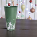 Donica metalowa, wazon zielony w białe choinki