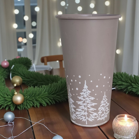 Donica metalowa, wazon beżowy w białe choinki