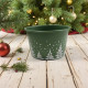 Donica metalowa, okragła, niska zielona w białe choinki