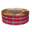 Tasiemka ozdobna CZERWIEŃ Z GRANATEM ze złotą nitką w kratkę 25mm/10mb