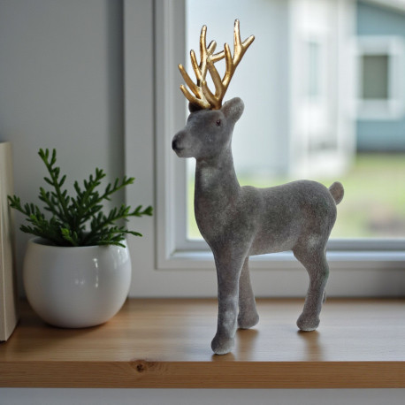 Renifer welurowy, biały - 15cm