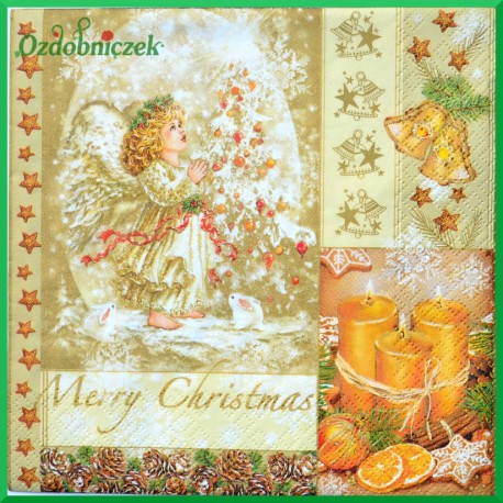 Serwetka do decoupage anioł Merry Christmas 1szt.