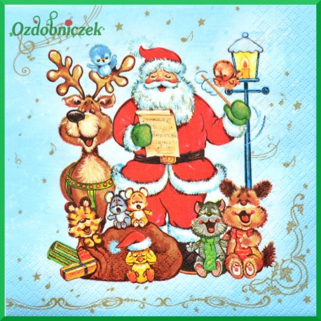 Serwetka do decoupage śpiewający mikołaj ze zwierzętami 1szt.